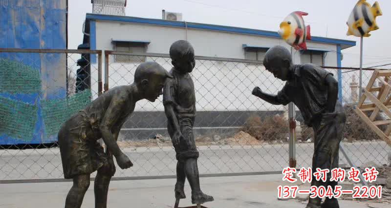 宁波玩陀螺人物铜雕