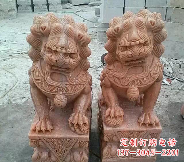 宁波晚霞红传统狮子石雕