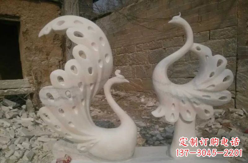 宁波晚霞红抽象石雕孔雀