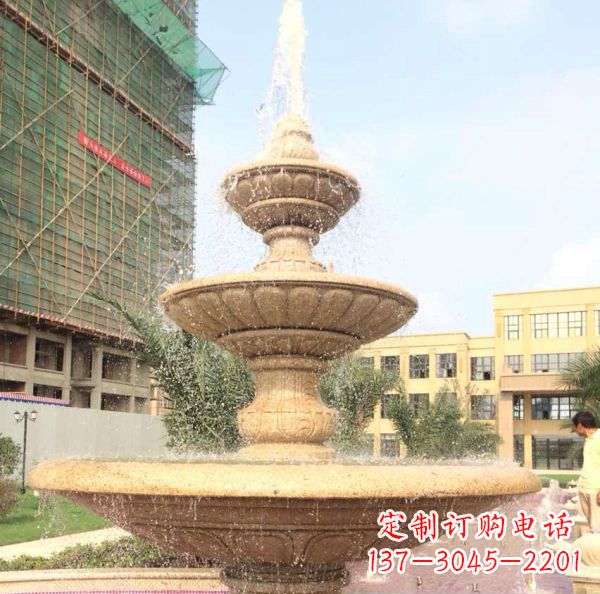 宁波晚霞红大型多层喷泉石雕