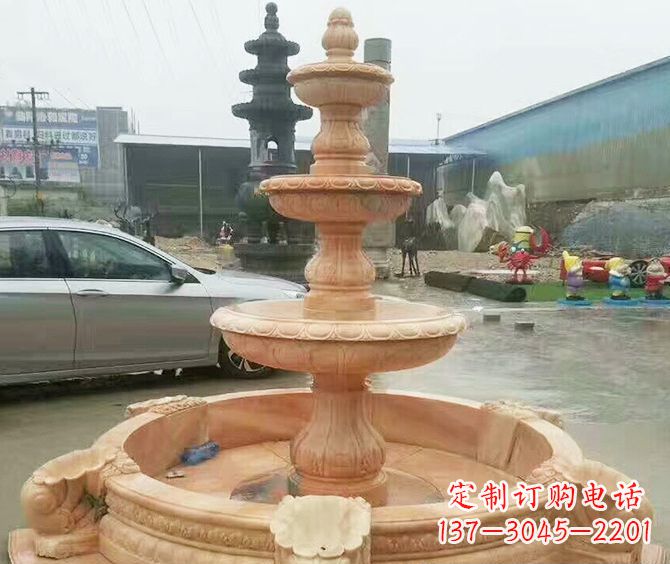 宁波晚霞红多层大型石雕喷泉 (3)