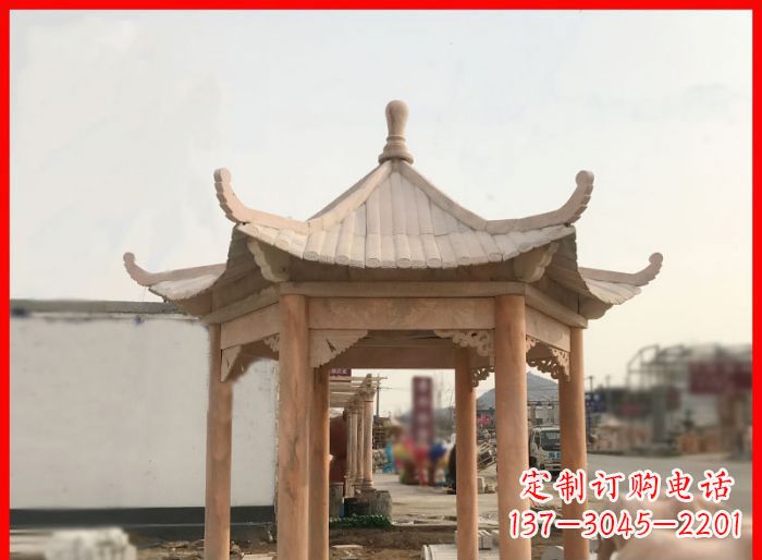 宁波晚霞红公园六角石雕凉亭