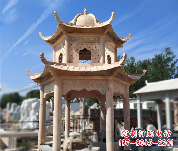 宁波晚霞红公园双层六角凉亭石雕