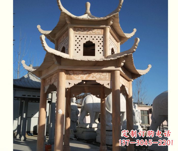 宁波晚霞红公园双层六角凉亭石雕 (2)