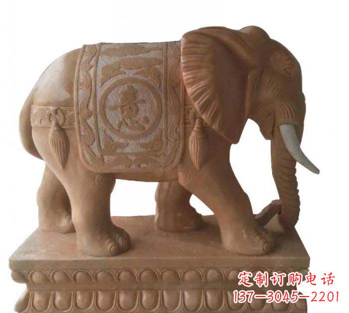 宁波晚霞红吉祥如意大象石雕 (2)