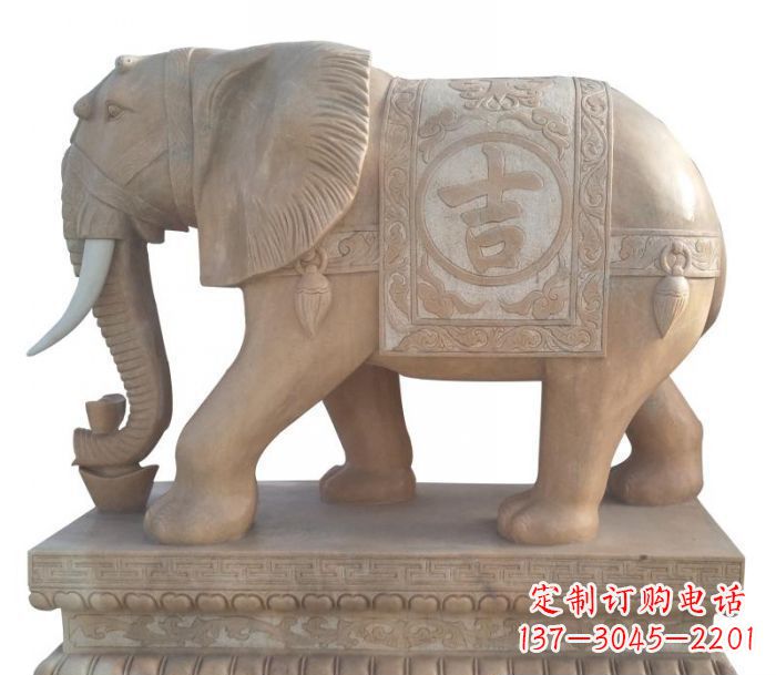 宁波晚霞红吉祥如意大象石雕 (4)