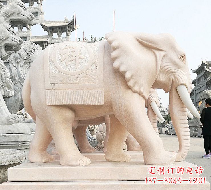 宁波晚霞红吉祥如意大象石雕