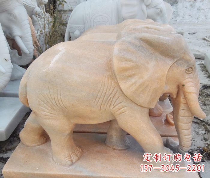 宁波晚霞红吉祥如意大象石雕 (3)