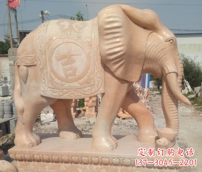 宁波晚霞红吉祥如意门口大象石雕 (2)