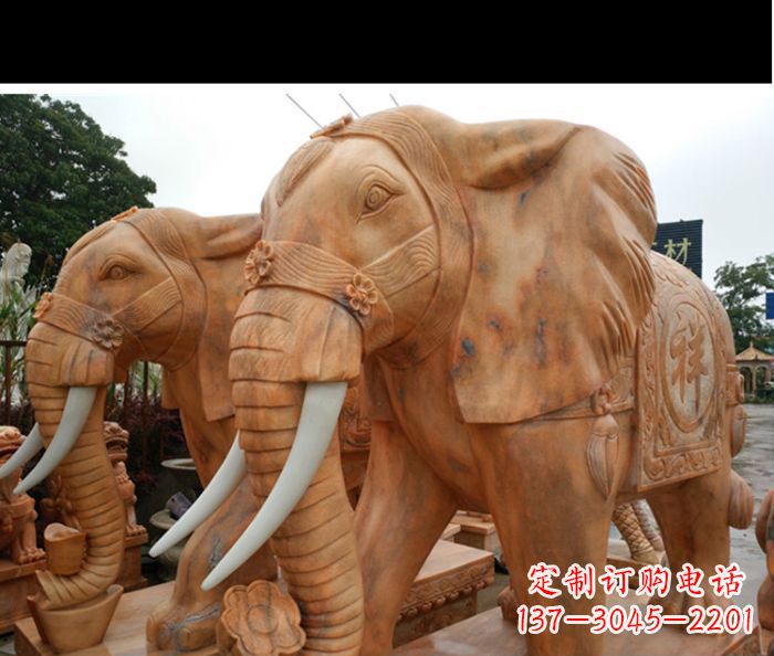宁波晚霞红吉祥如意门口镇宅招财大象石雕 (3)