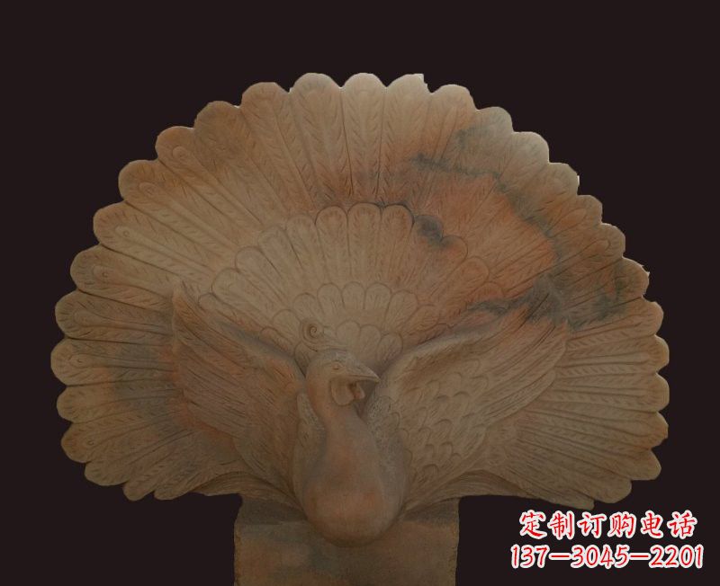 宁波晚霞红开屏孔雀石雕