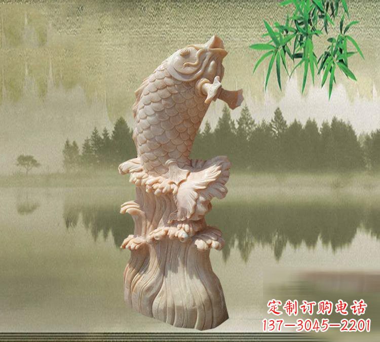 宁波晚霞红鲤鱼石雕