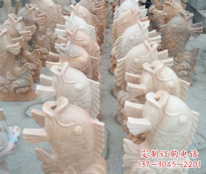 宁波晚霞红喷水鲤鱼公园石雕 (2)