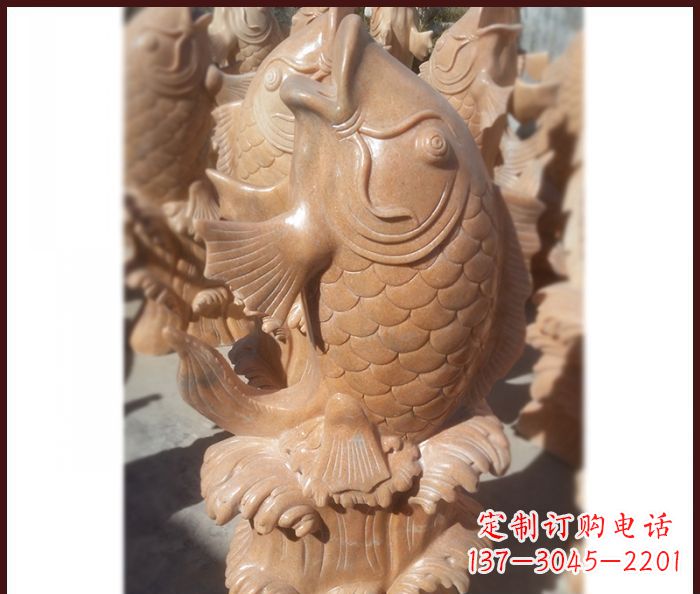 宁波晚霞红喷水鲤鱼石雕 (3)