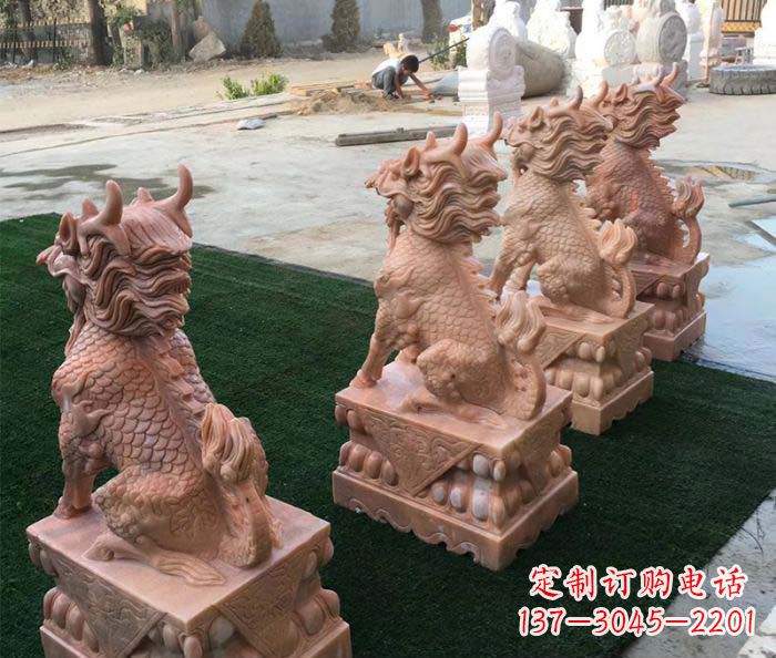 宁波晚霞红麒麟招财镇宅石雕