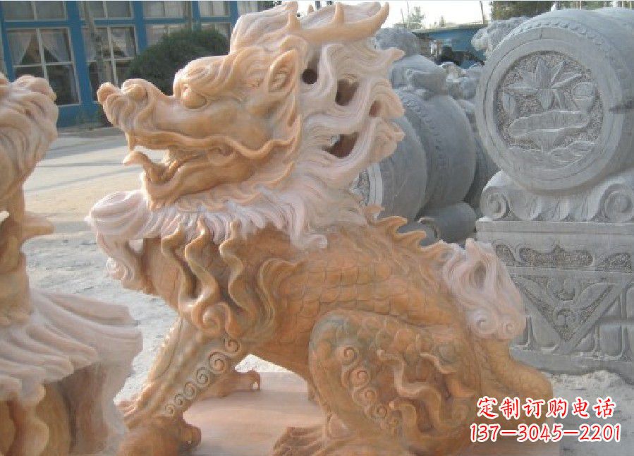 宁波晚霞红神兽麒麟雕塑