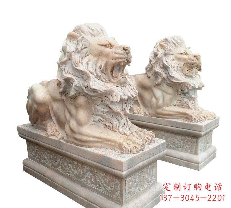 宁波晚霞红石材欧式狮子