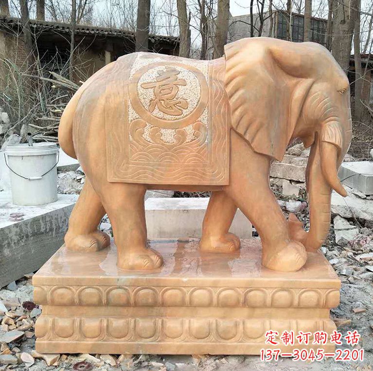 宁波晚霞红石材大象雕塑