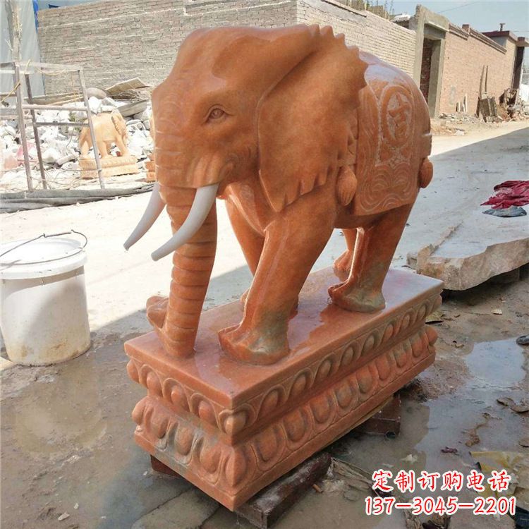 宁波晚霞红石雕大象