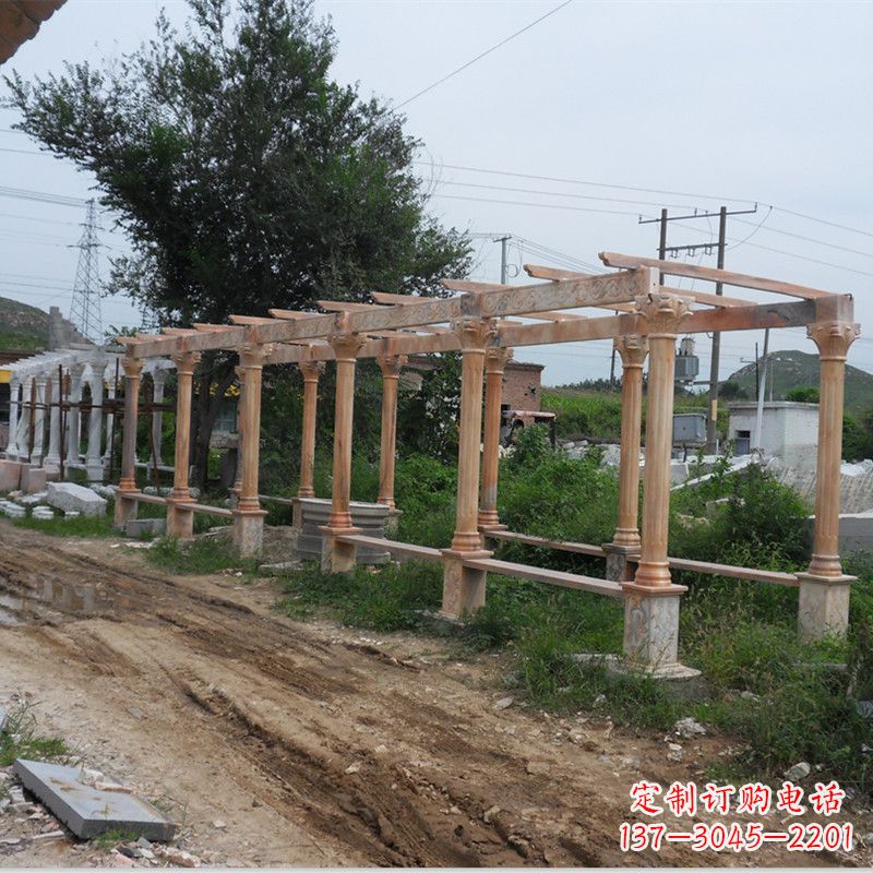 宁波晚霞红石雕花架长廊