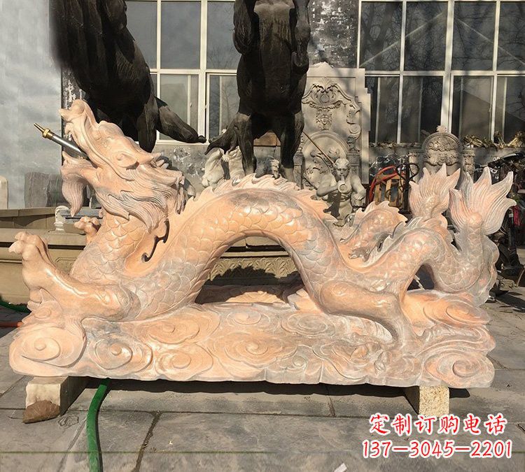 宁波晚霞红石雕喷水龙