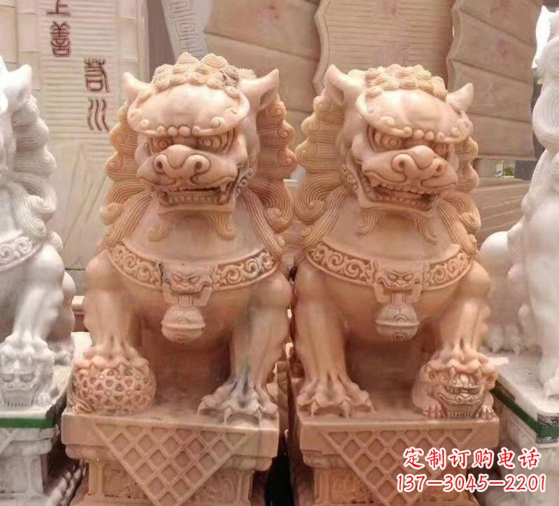 宁波晚霞红石雕狮子