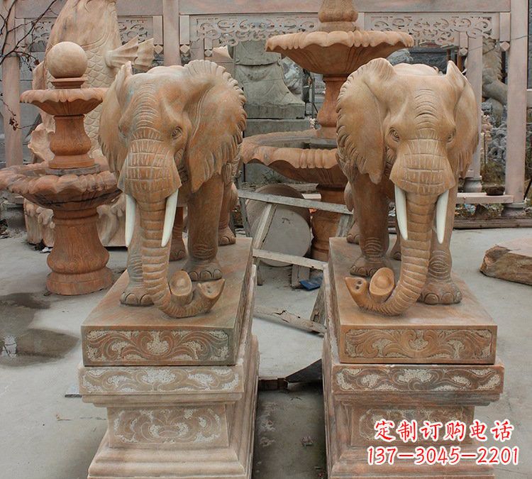 宁波晚霞红石雕元宝大象