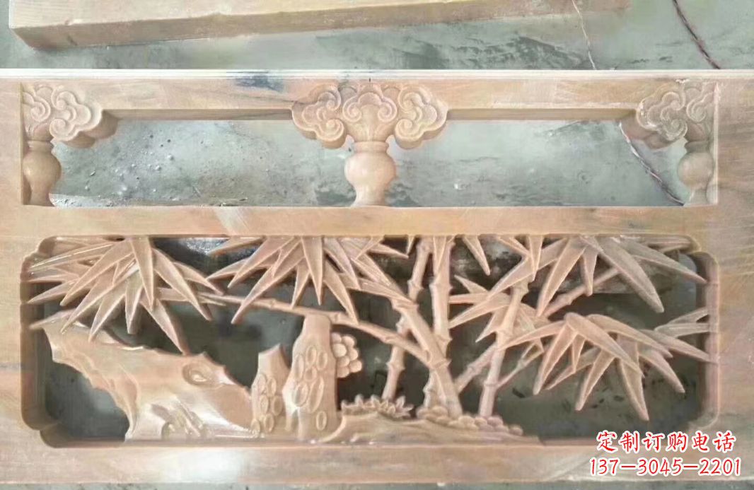宁波晚霞红石浮雕栏板户外摆件园林景观雕塑