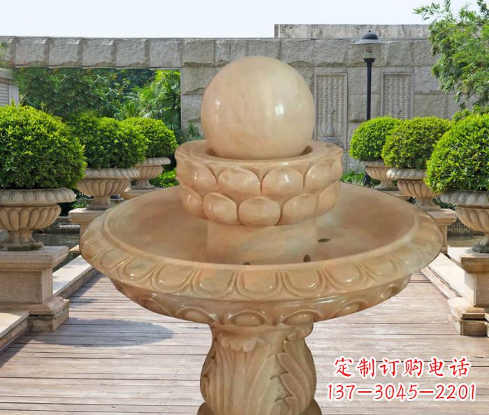 宁波晚霞红双层风水球公园喷泉石雕 (2)