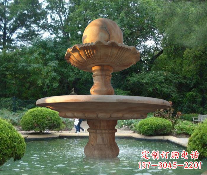 宁波晚霞红双层风水球喷泉公园石雕