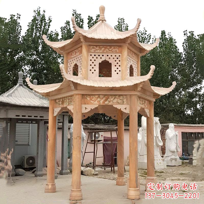 宁波晚霞红双层石凉亭