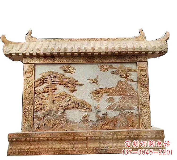 宁波晚霞红松鹤延年浮雕影壁