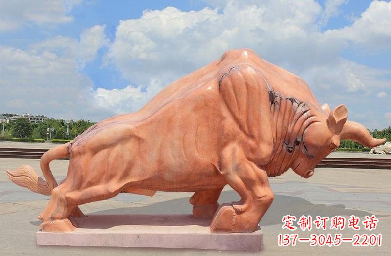 宁波晚霞红拓荒牛石雕