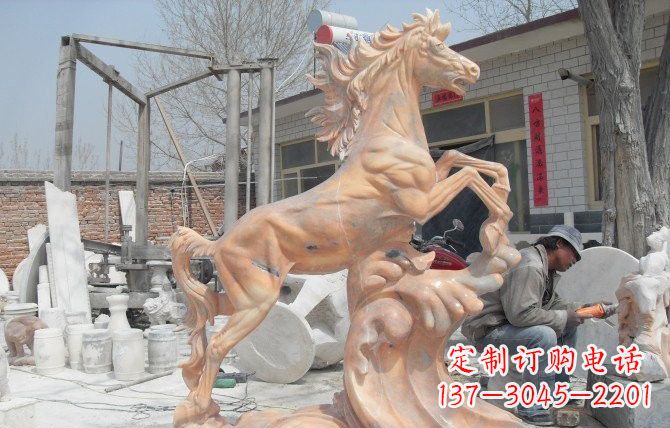 宁波晚霞红踏浪奔马石雕222
