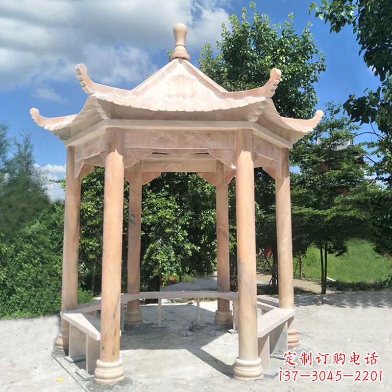 宁波晚霞红庭院石凉亭