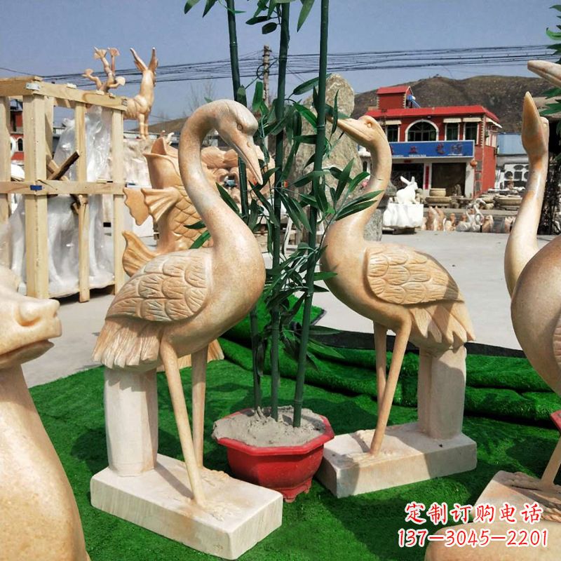 宁波晚霞红仙鹤石雕