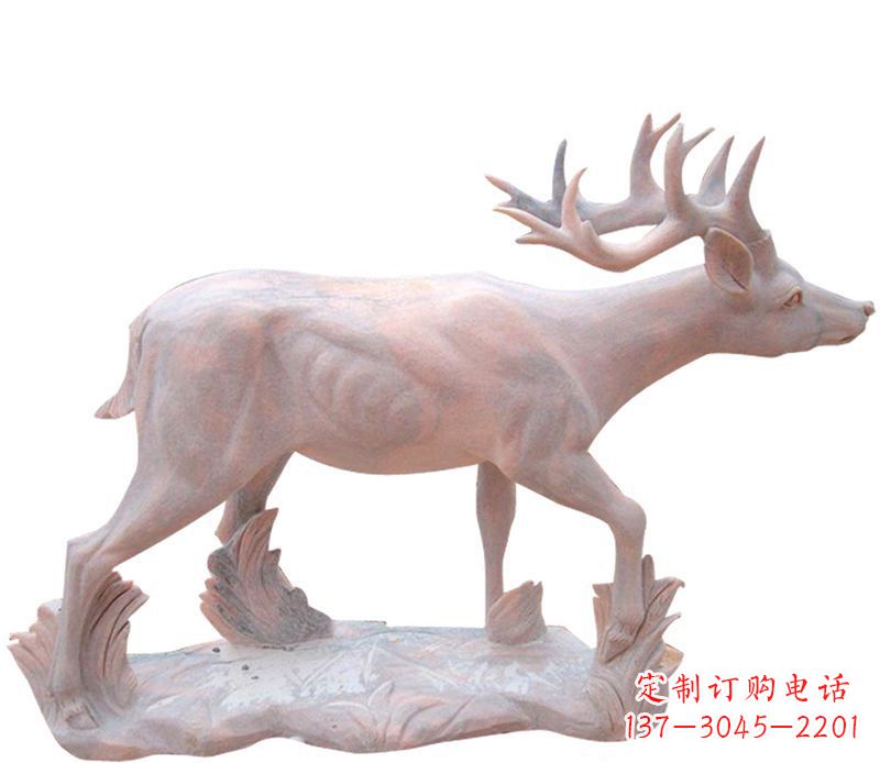 宁波晚霞红小鹿石雕