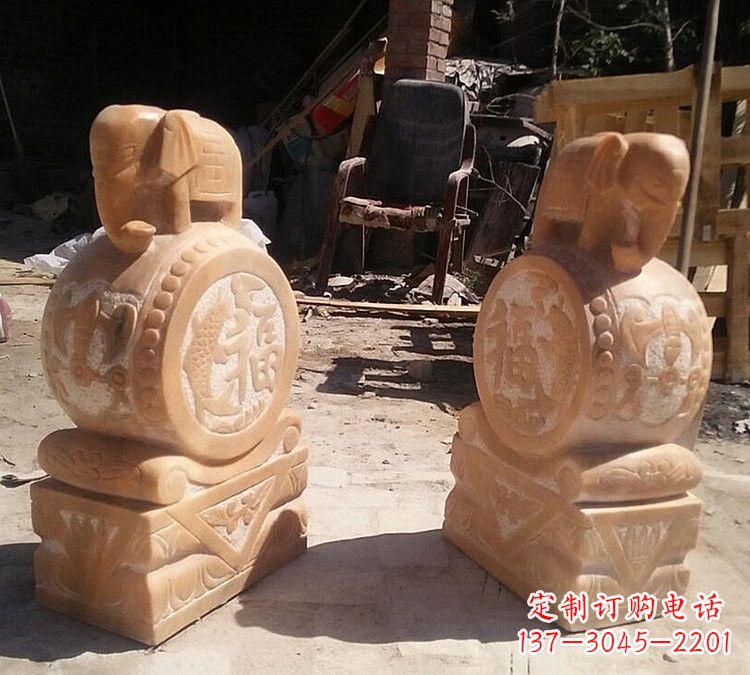 宁波晚霞红小象门墩