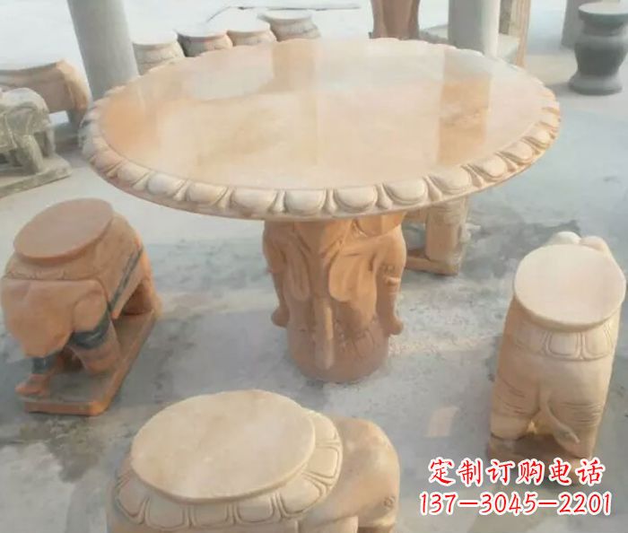 宁波晚霞红小象桌凳别墅石雕 (2)