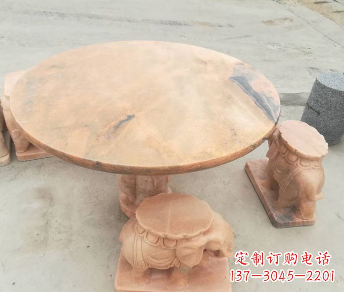 宁波晚霞红小象桌凳别墅石雕 (4)