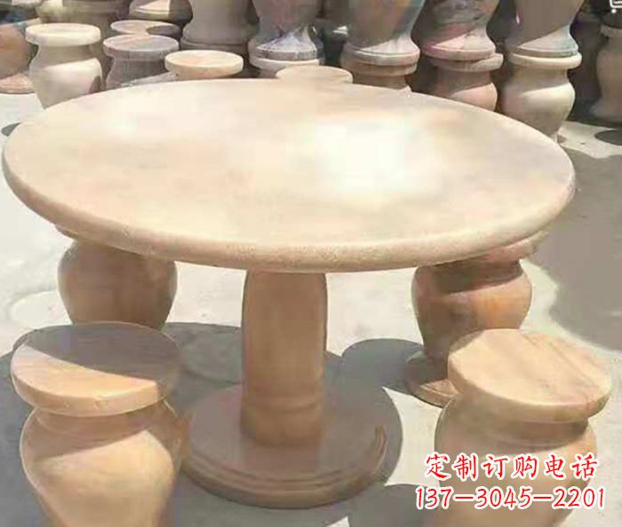 宁波晚霞红圆形石桌凳 (2)