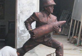 宁波铜雕炮弹战士，象征勇气和决心