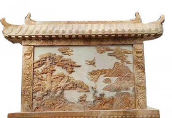 宁波晚霞红松鹤延年浮雕影壁