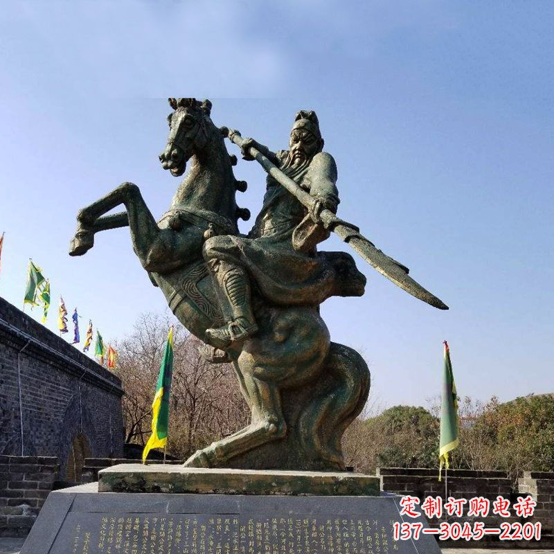 宁波五虎上将关羽骑马舞大刀铜雕景观