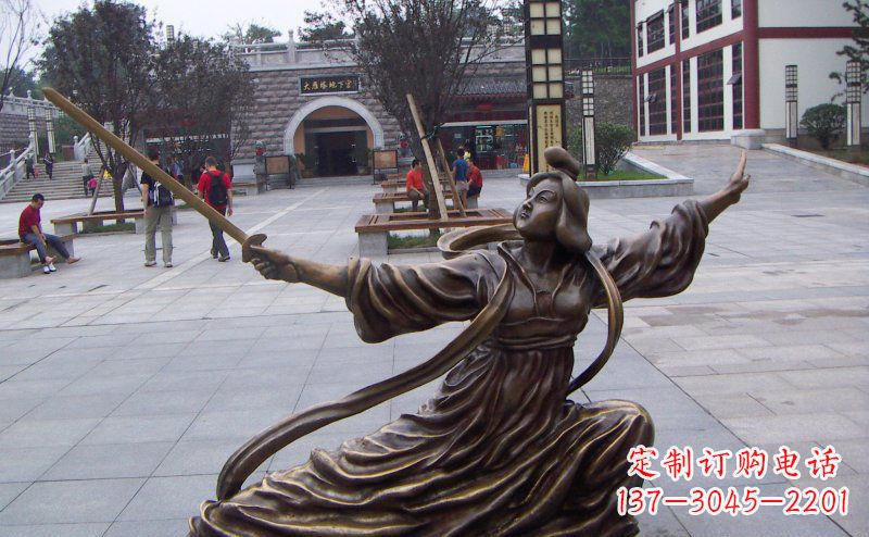 宁波舞剑的古代美女古代人物铜雕