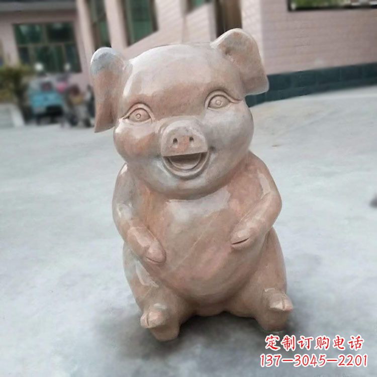 宁波喜庆的石雕猪-晚霞红大理石生肖动物雕塑