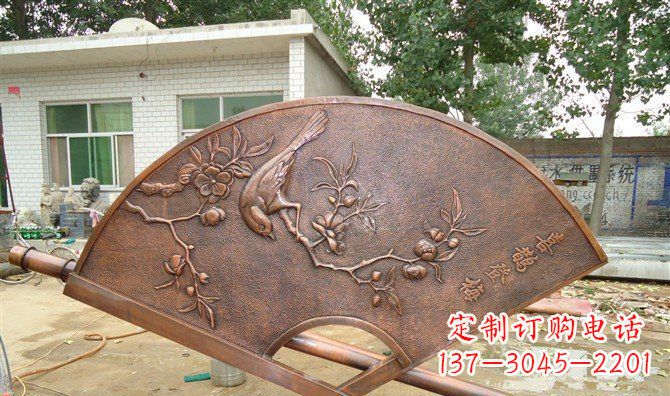 宁波喜鹊登梅扇子景观铜浮雕