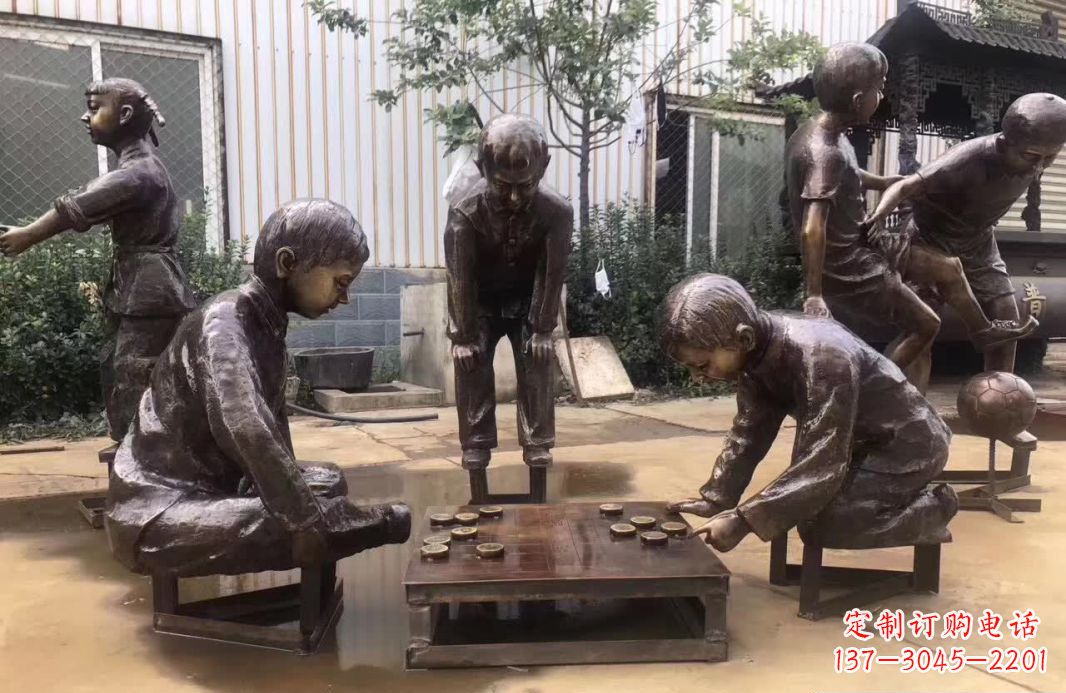 宁波下象棋儿童铜雕