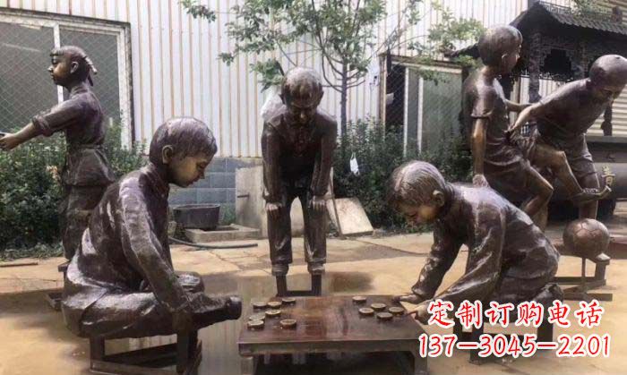 宁波下象棋儿童铜雕 (2)