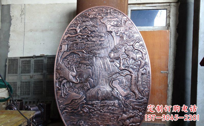 宁波仙鹤松林瀑布古代园林景观铜浮雕